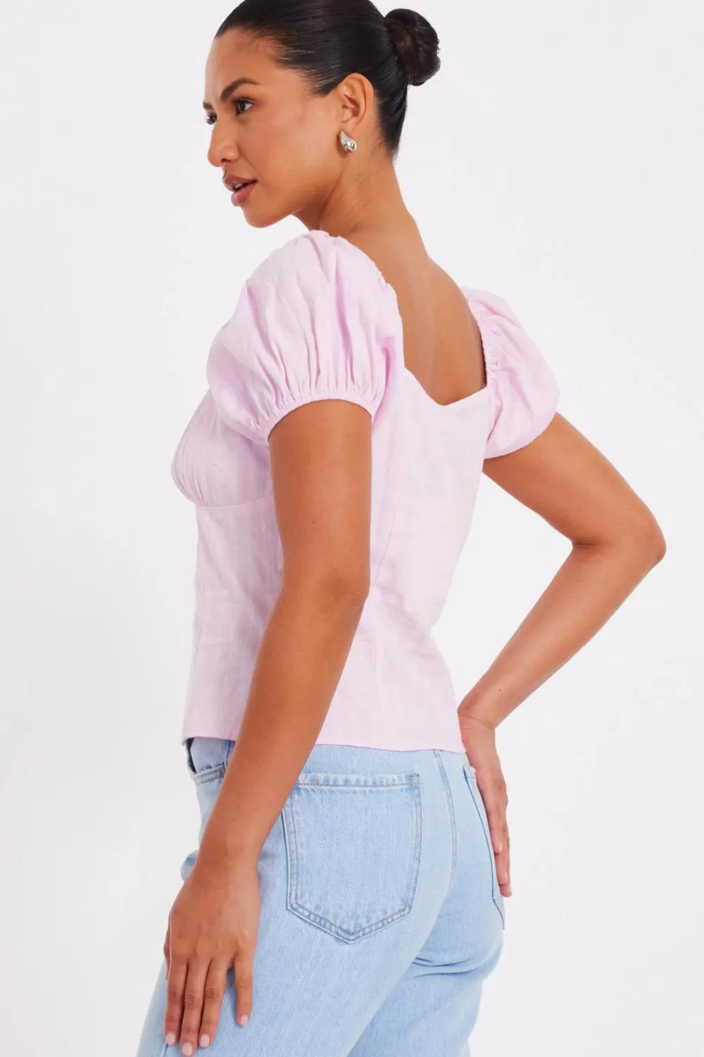Quiz Summer Tops|Day Tops>Baby Pink Button Front Top