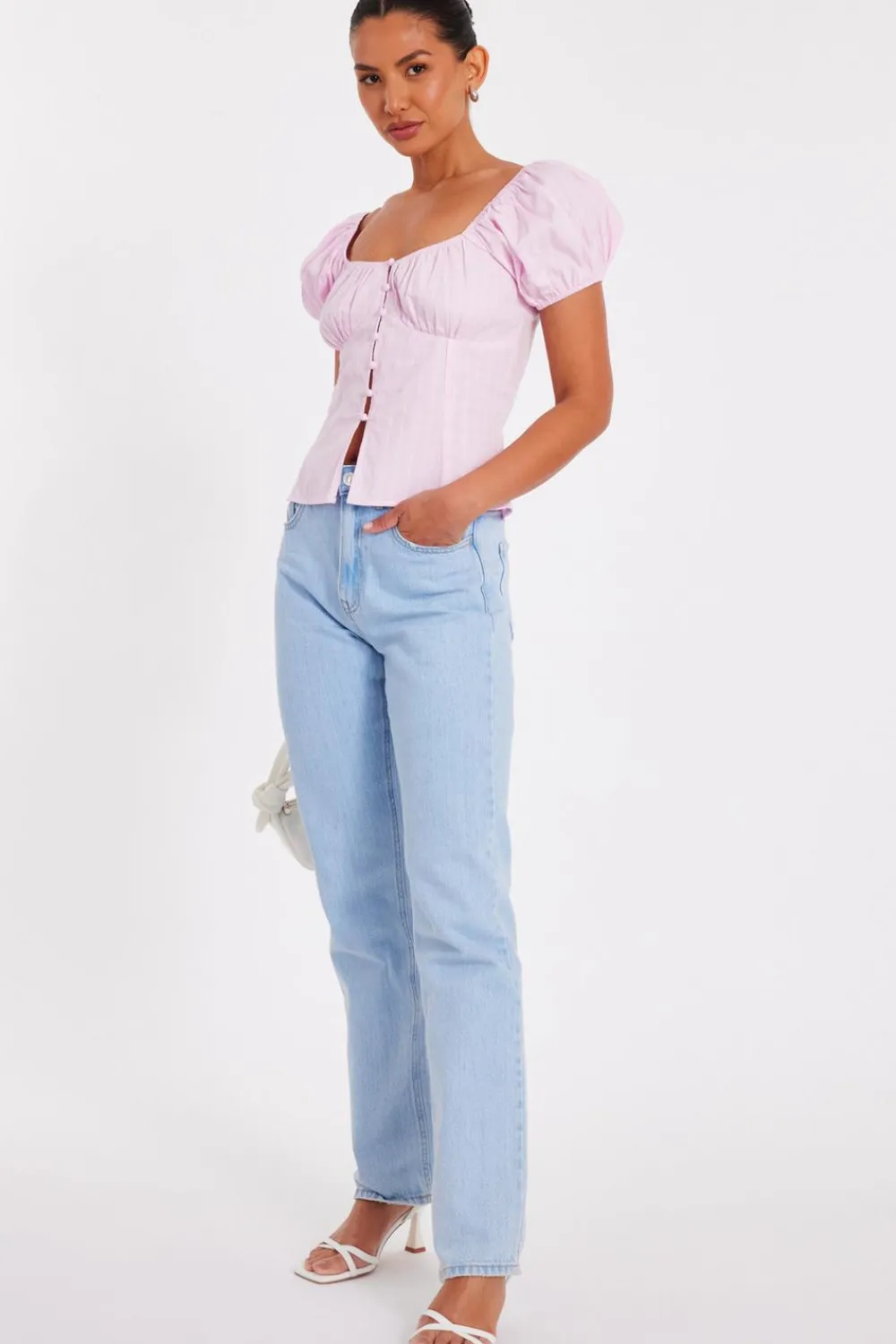 Quiz Summer Tops|Day Tops>Baby Pink Button Front Top