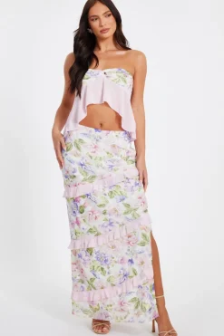 Quiz Summer Clothes|Skirts>Baby Pink Chiffon Ruffle Maxi Skirt