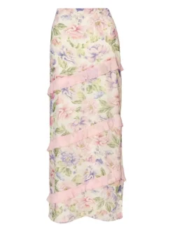 Quiz Summer Clothes|Skirts>Baby Pink Chiffon Ruffle Maxi Skirt