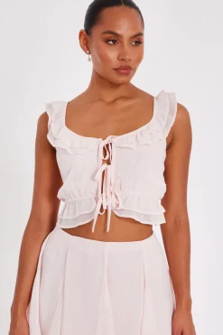 Quiz Summer Tops|Going Out Tops>Baby Pink Ruffle Crop Top