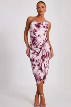 Quiz Day At The Races|Summer Clothes>Baby Pink Satin Floral Midi Dress