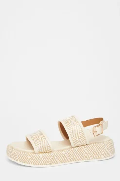 Quiz Sandals|Holiday Shoes>Beige Aztec Double Strap Flatform Sandals