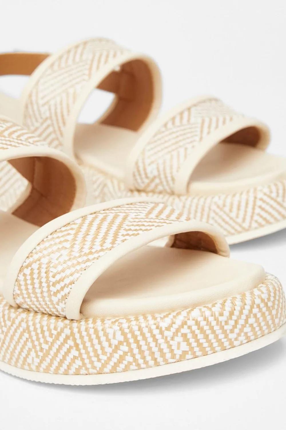 Quiz Sandals|Holiday Shoes>Beige Aztec Double Strap Flatform Sandals