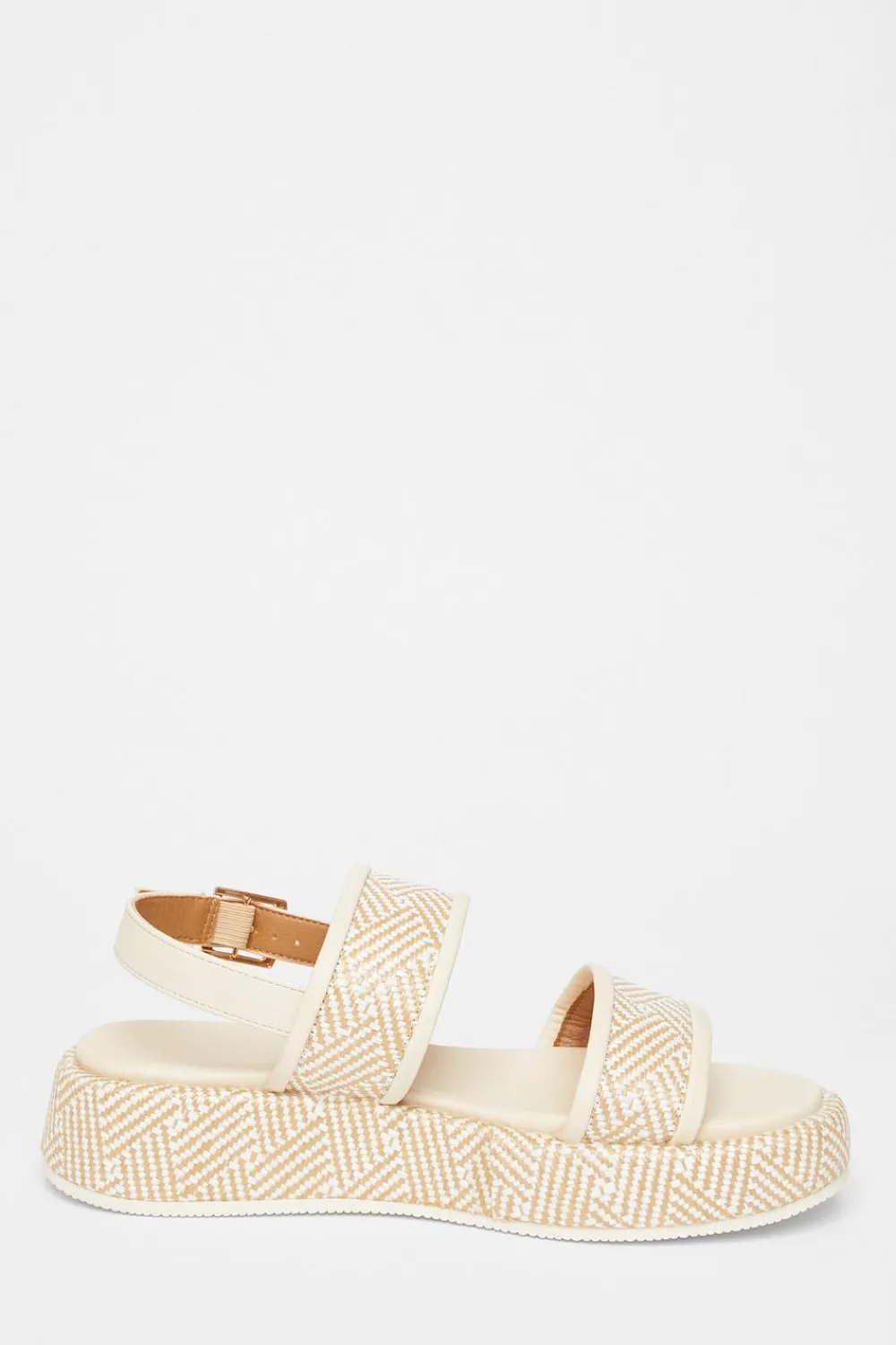 Quiz Sandals|Holiday Shoes>Beige Aztec Double Strap Flatform Sandals