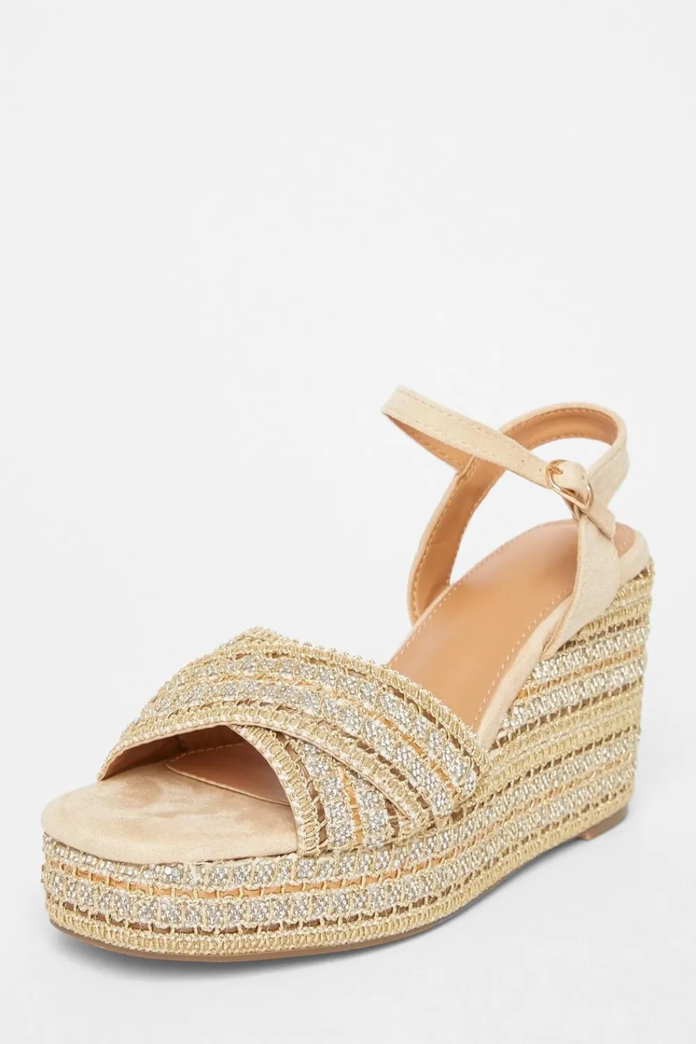 Quiz Wedges|Sandals>Cross Strap Diamante Wedges