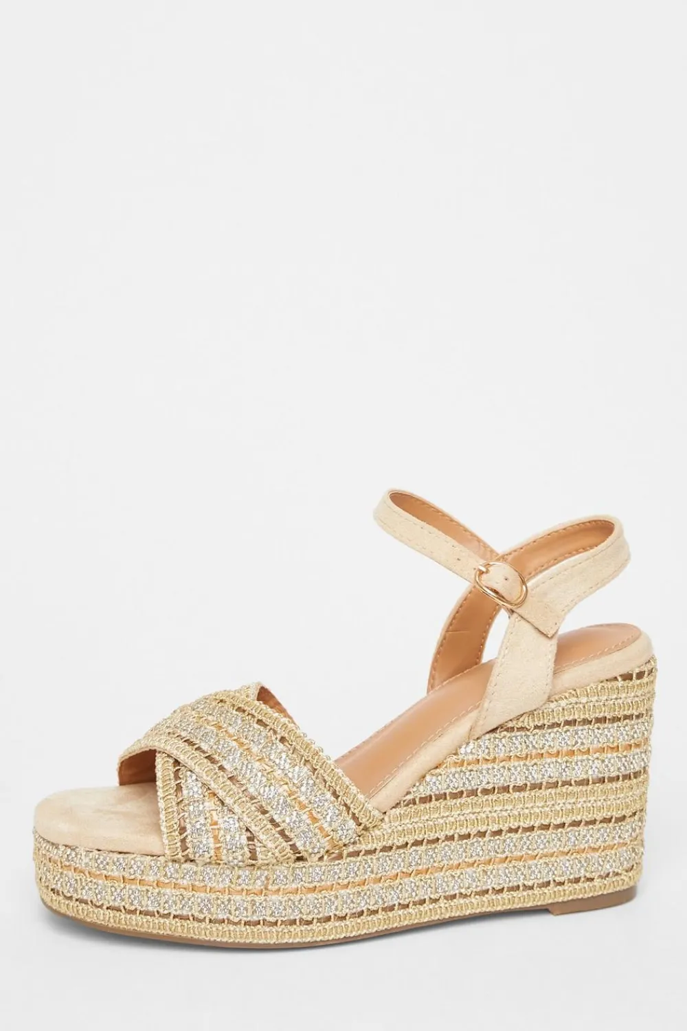 Quiz Wedges|Sandals>Cross Strap Diamante Wedges