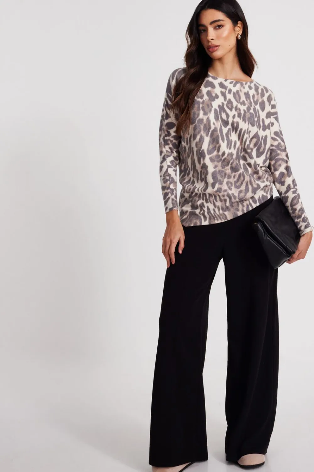 Quiz Knitwear|Jumpers>Beige Knit Leopard Print Jumper