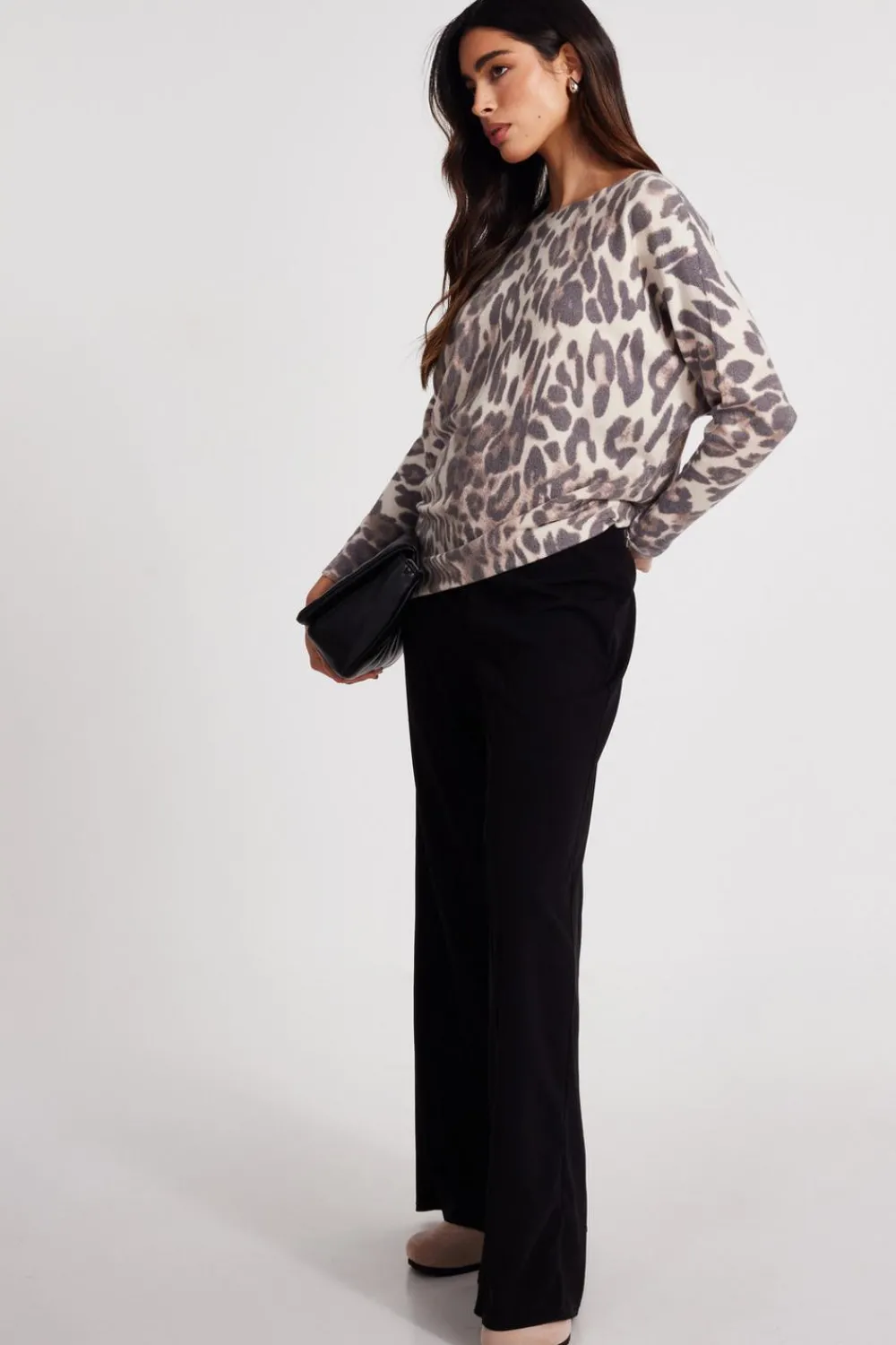 Quiz Knitwear|Jumpers>Beige Knit Leopard Print Jumper