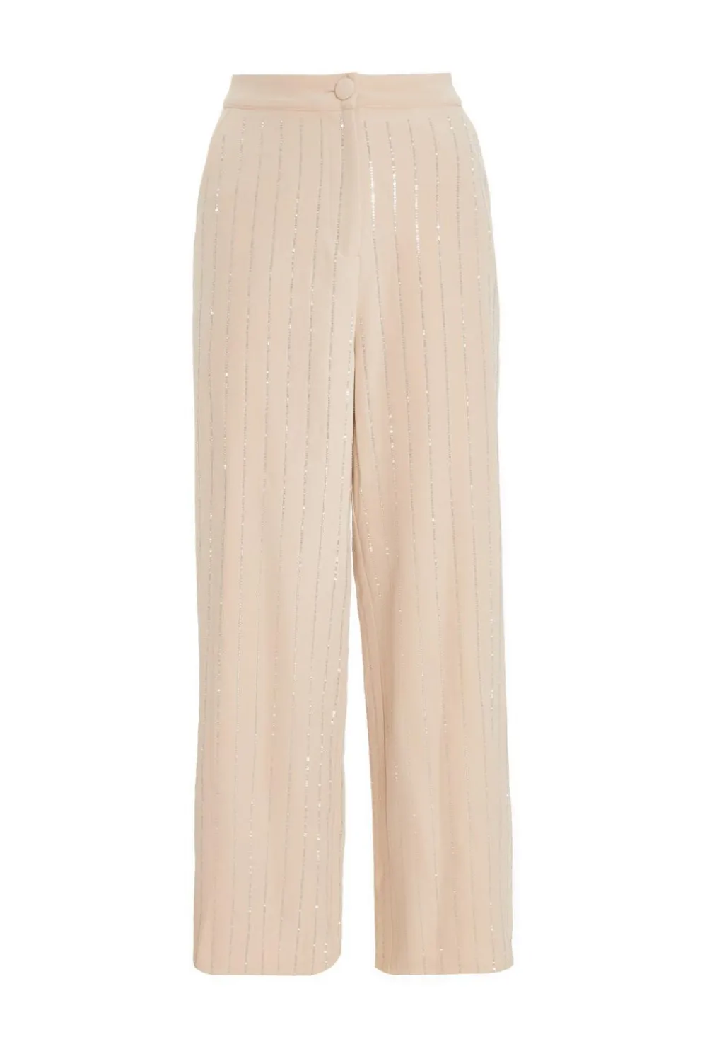 Quiz Trousers|Co-Ords>Beige Pinstripe Embellished Wide Leg Trousers