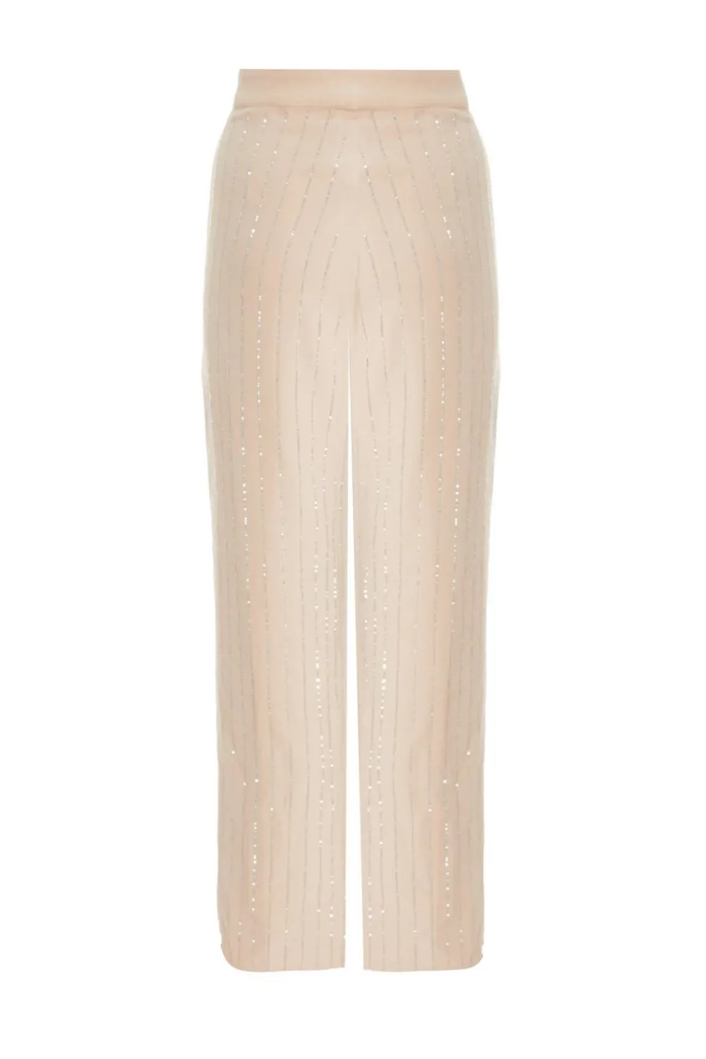 Quiz Trousers|Co-Ords>Beige Pinstripe Embellished Wide Leg Trousers