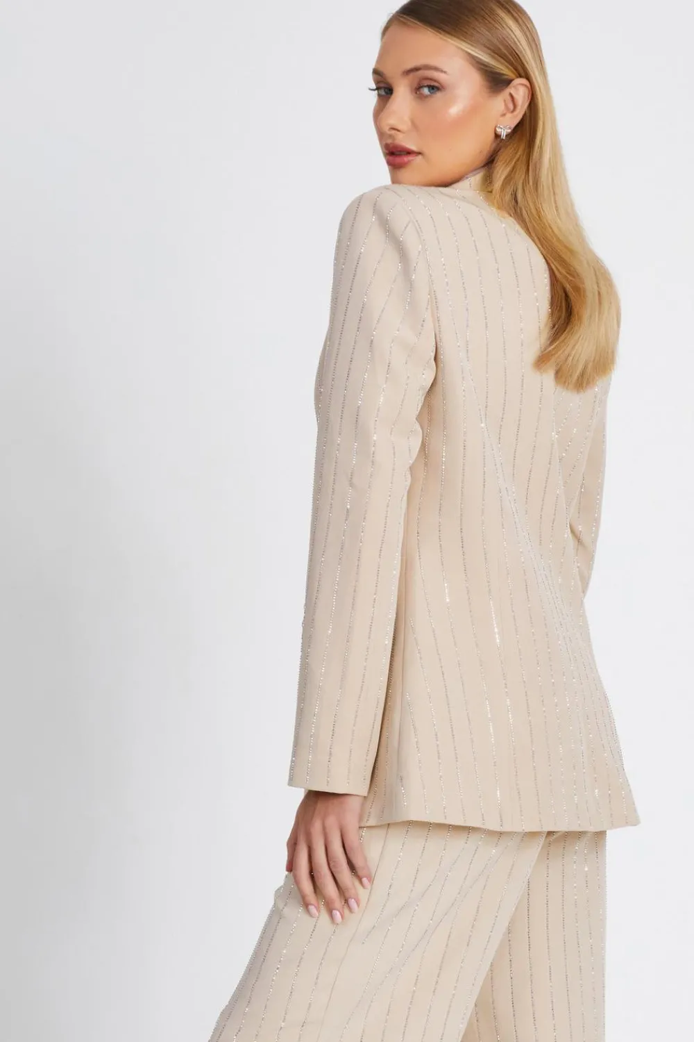 Quiz Jackets & Coats|Co-Ords>Beige Pinstripe Embellished Blazer