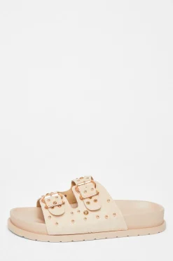 Quiz Sandals|Holiday Shoes>Beige Studded Flat Sandals