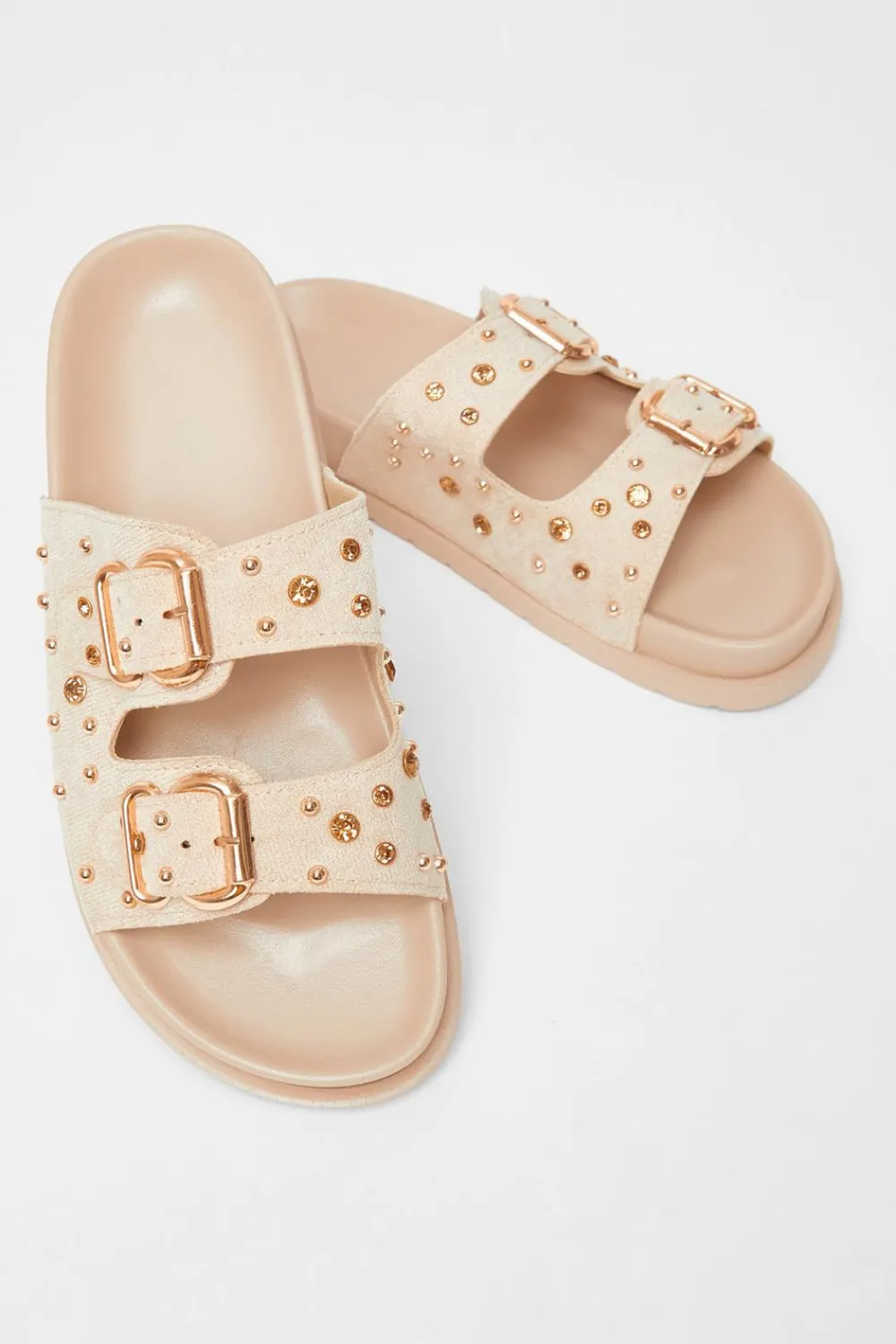 Quiz Sandals|Holiday Shoes>Beige Studded Flat Sandals