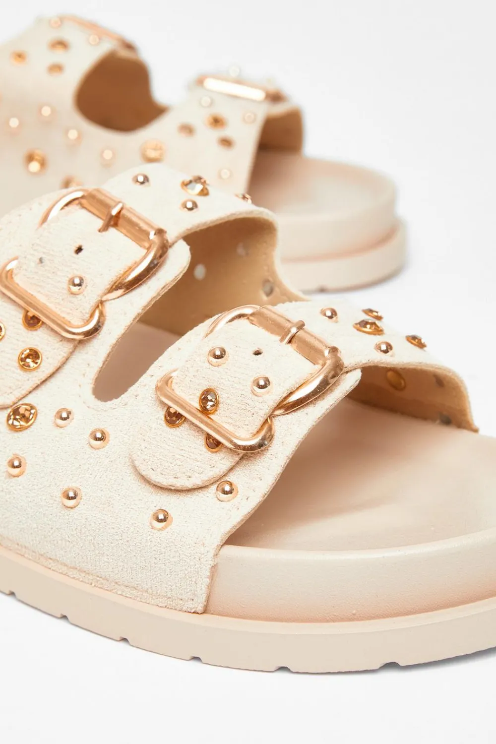 Quiz Sandals|Holiday Shoes>Beige Studded Flat Sandals