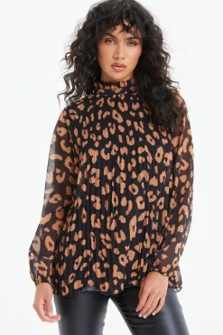 Quiz Shirts & Blouses|Day Tops>Black Animal Print Chiffon Blouse
