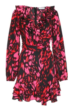 Quiz Wrap Dresses|Ruffle Dresses>Black Animal Print Wrap Skater Dress