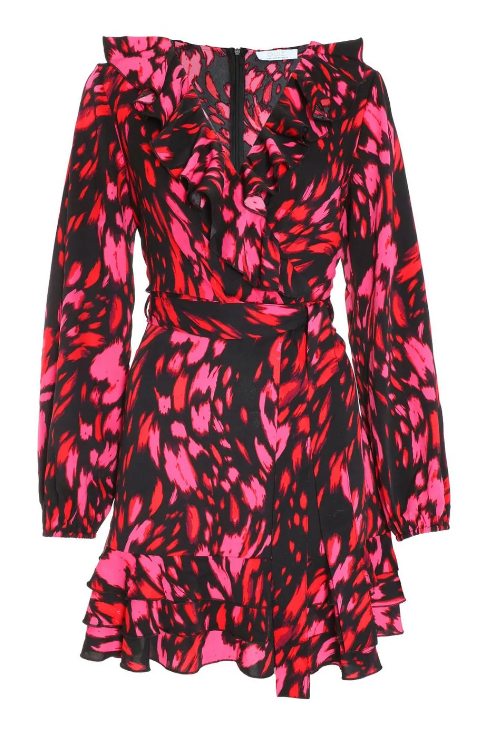 Quiz Wrap Dresses|Ruffle Dresses>Black Animal Print Wrap Skater Dress