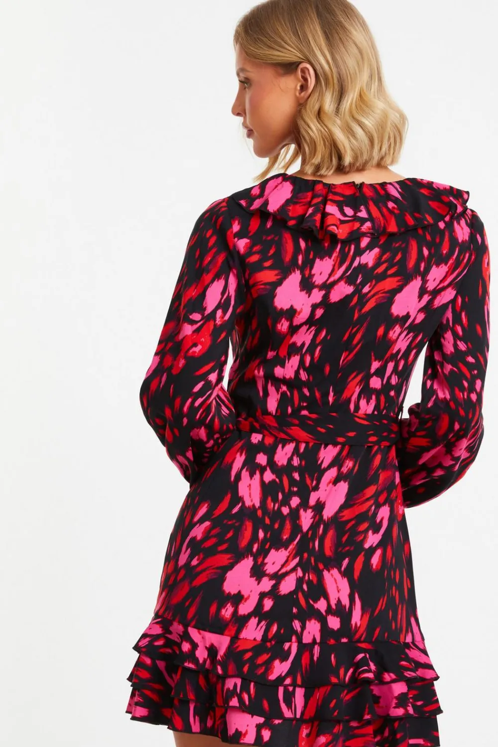 Quiz Wrap Dresses|Ruffle Dresses>Black Animal Print Wrap Skater Dress