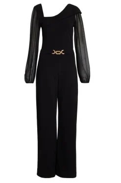 Quiz Occasion Jumpsuits|Going Out Jumpsuits>Black Asymmetric Buckle Detail Jumpsuit