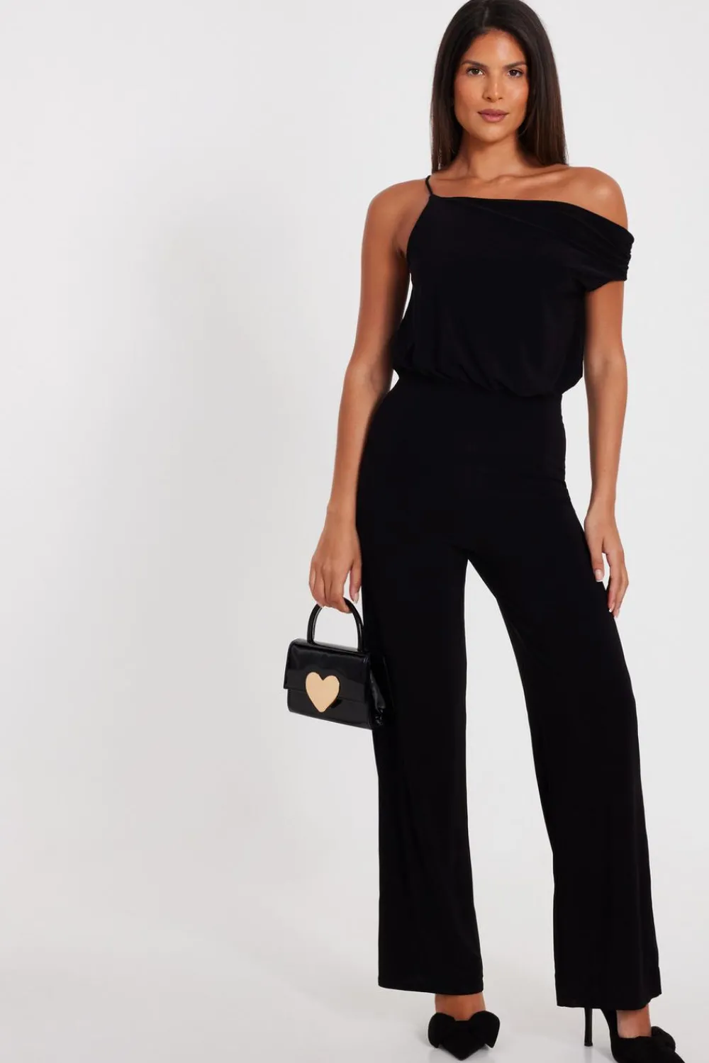 Quiz Going Out Jumpsuits|Black Jumpsuits>Asymmetric Draped Jumpsuit