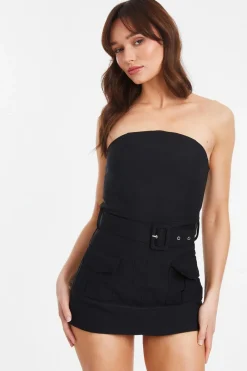 Quiz Playsuits|Summer Clothes>Black Bandeau Belted Playsuit