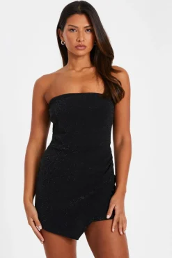 Quiz Playsuits|Playsuits>Black Bandeau Glitter Skort Playsuit