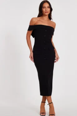 Quiz Evening Dresses|Day At The Races>Black Bardot Midaxi Dress