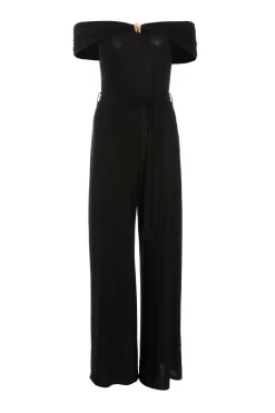 Quiz Occasion Jumpsuits|Going Out Jumpsuits>Black Bardot Palazzo Jumpsuit