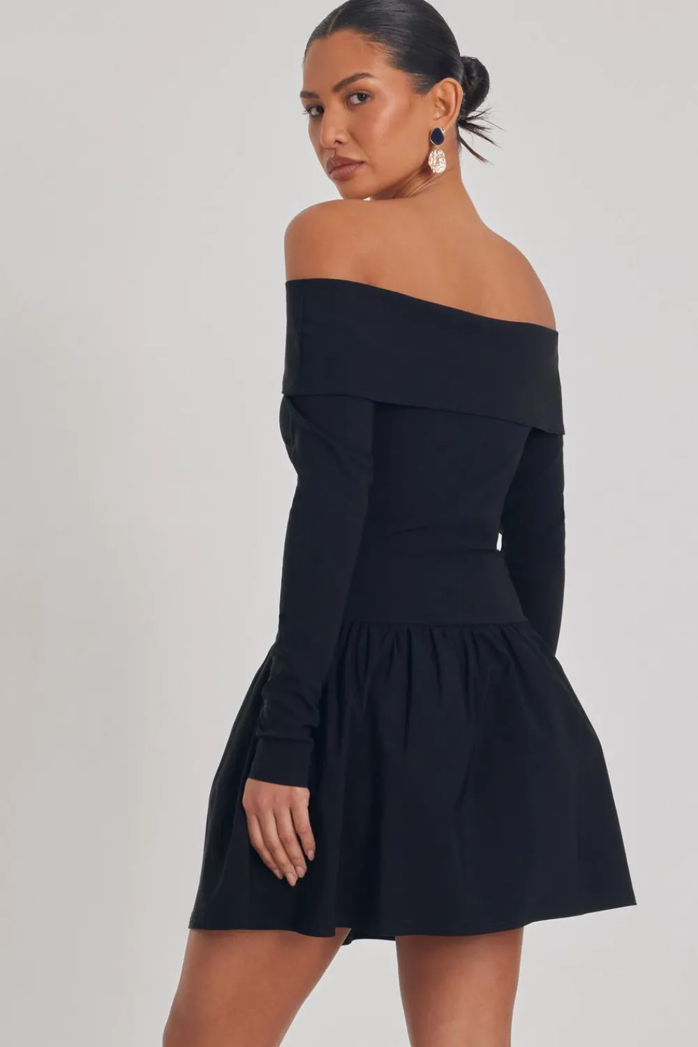 Quiz Going Out|Mini Dresses>Black Bardot Skater Dress