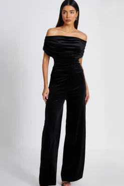 Quiz Going Out Jumpsuits|Evening Jumpsuits>Black Bardot Velvet Jumpsuit