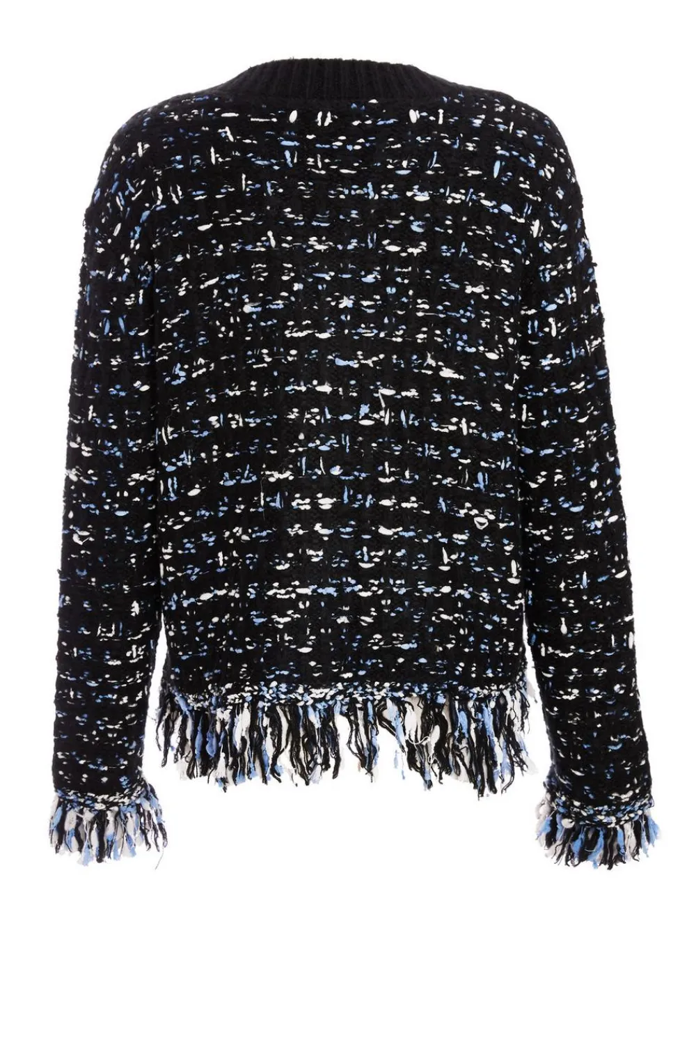 Quiz Workwear|Tops>Black Boucle Knit Fringe Cardigan