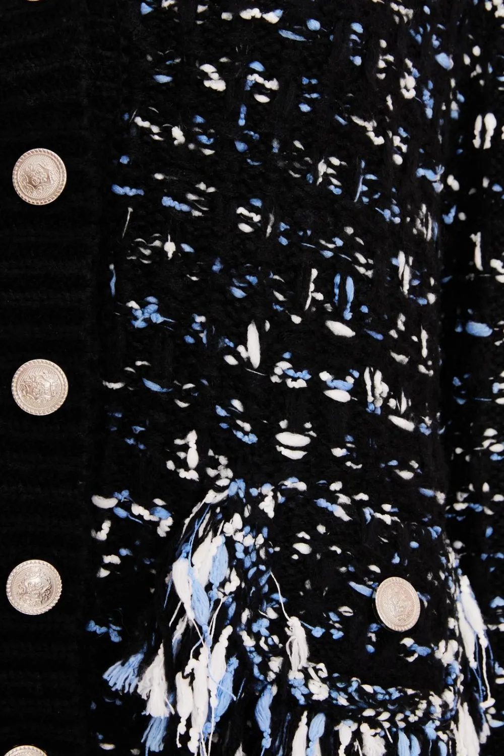 Quiz Workwear|Tops>Black Boucle Knit Fringe Cardigan