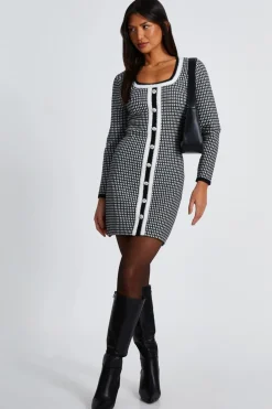 Quiz Workwear|Knitwear>Black Boucle KnitJumper Dress
