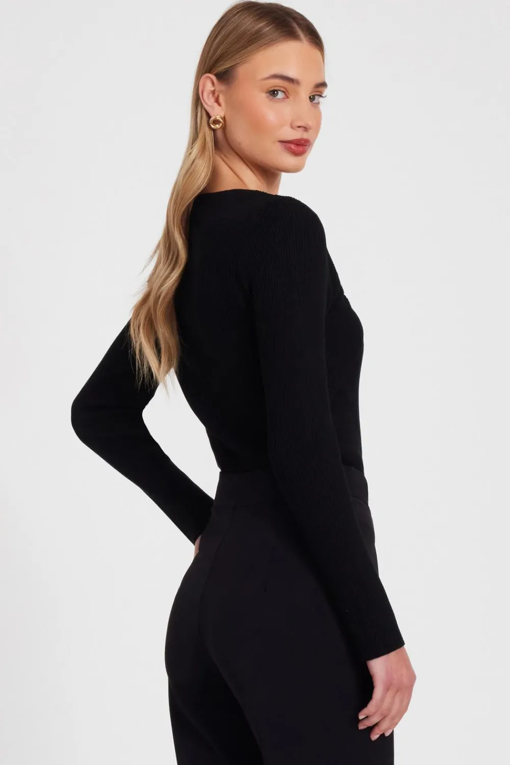 Quiz Tops|Modest>Bow Detail Knitted Top