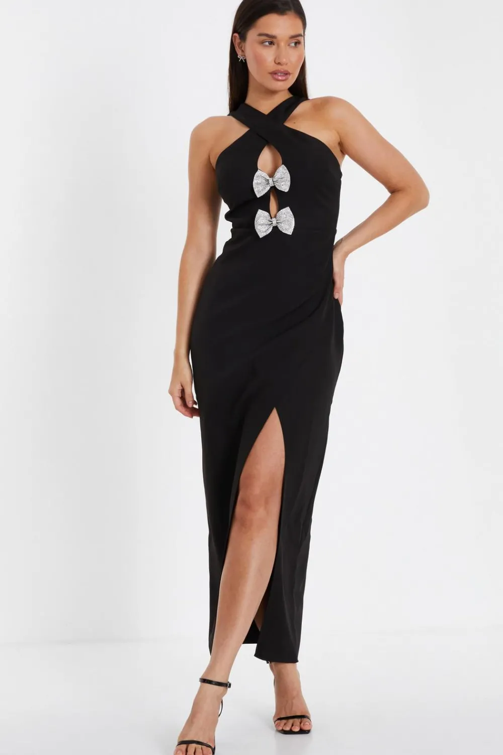 Quiz Evening Dresses|Prom Dresses>Black Bow Front Maxi Dress