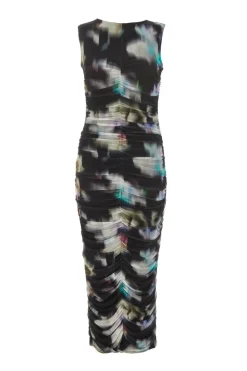 Quiz Evening Dresses|Midi Dresses>Black Brushstroke Print Mesh Midaxi Dress