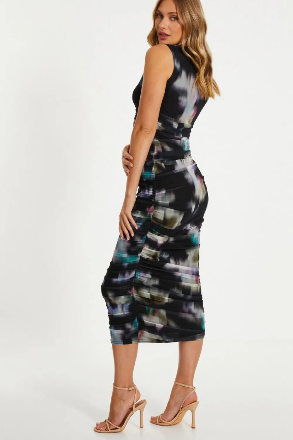 Quiz Evening Dresses|Midi Dresses>Black Brushstroke Print Mesh Midaxi Dress