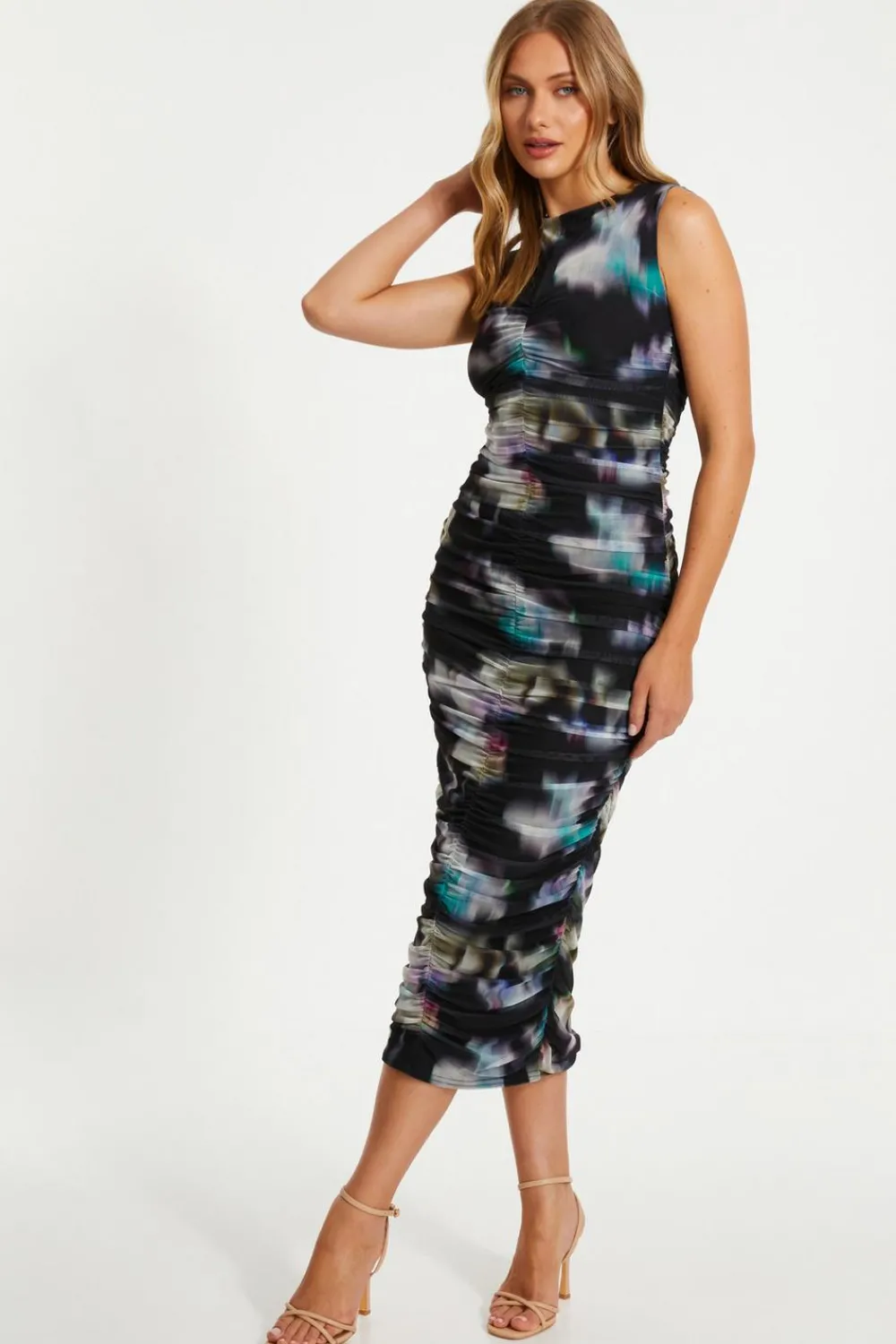 Quiz Evening Dresses|Midi Dresses>Black Brushstroke Print Mesh Midaxi Dress