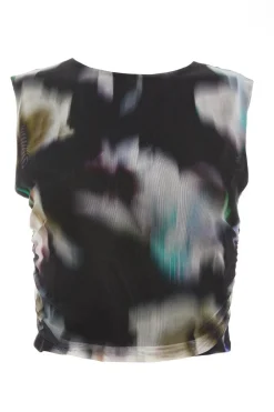 Quiz Going Out Tops|Crop Tops>Black Brushstroke Print Mesh Top