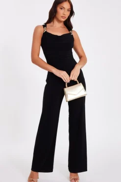 Quiz Going Out Jumpsuits|Evening Jumpsuits>Black Buckle Detail Jumpsuit