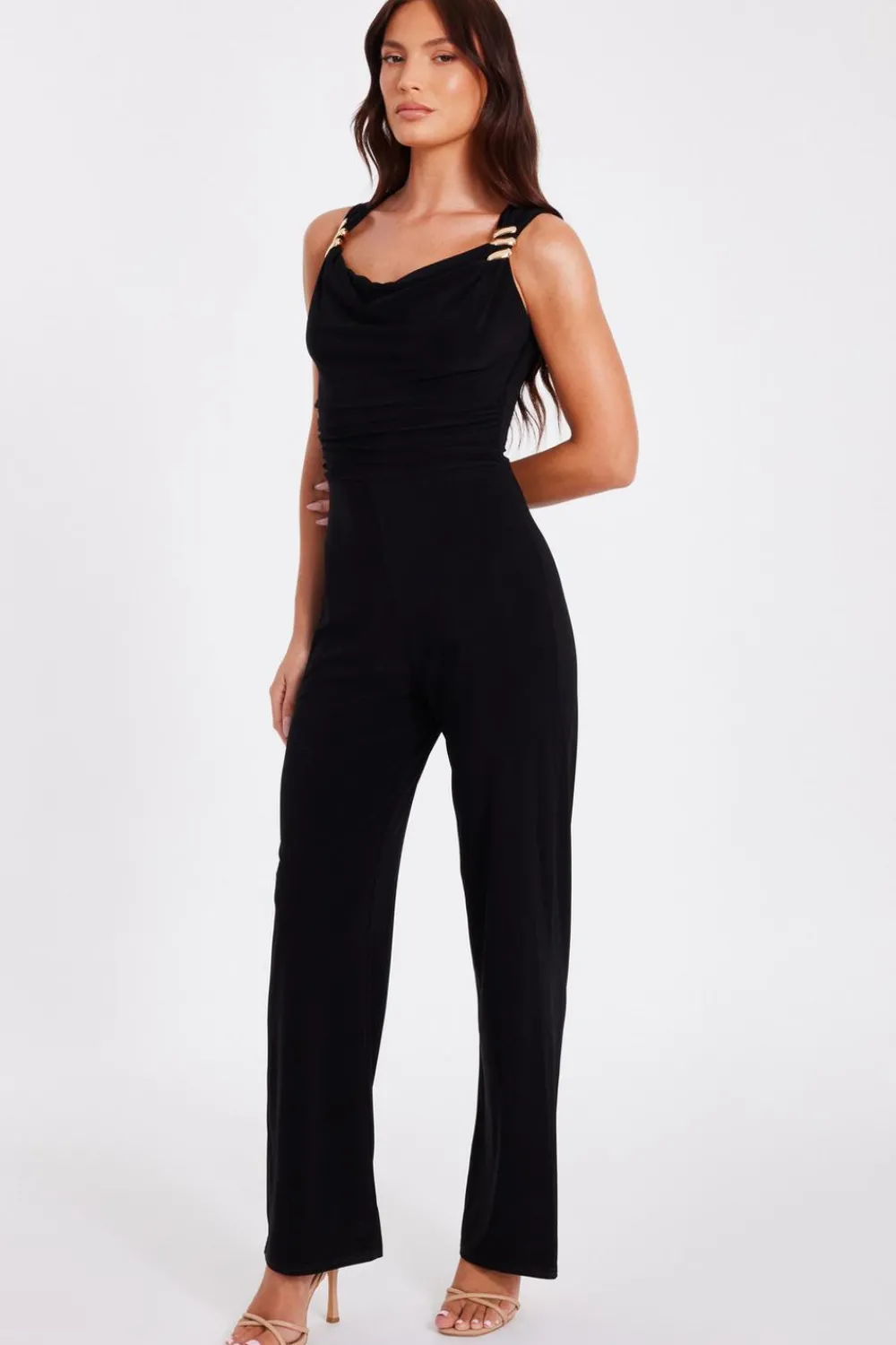 Quiz Going Out Jumpsuits|Evening Jumpsuits>Black Buckle Detail Jumpsuit