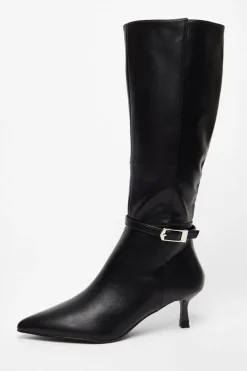 Quiz Boots>Black Buckle Detail Knee High Boots