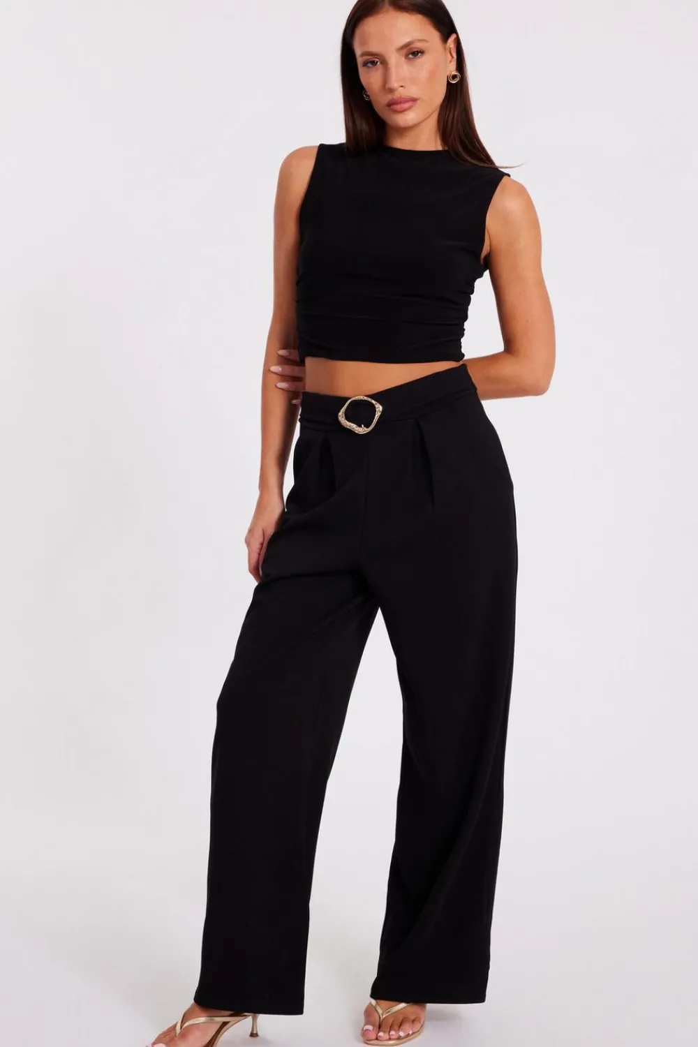 Quiz Workwear|Trousers>Buckle Front Palazzo Trouser