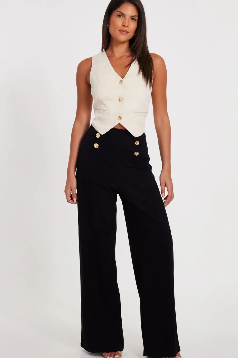 Quiz Workwear|Trousers>Button Detail Palazzo Trousers
