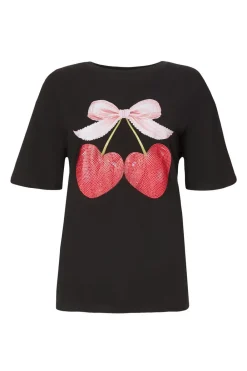 Quiz T-Shirts|Day Tops>Black Cherry Print Boxy Top