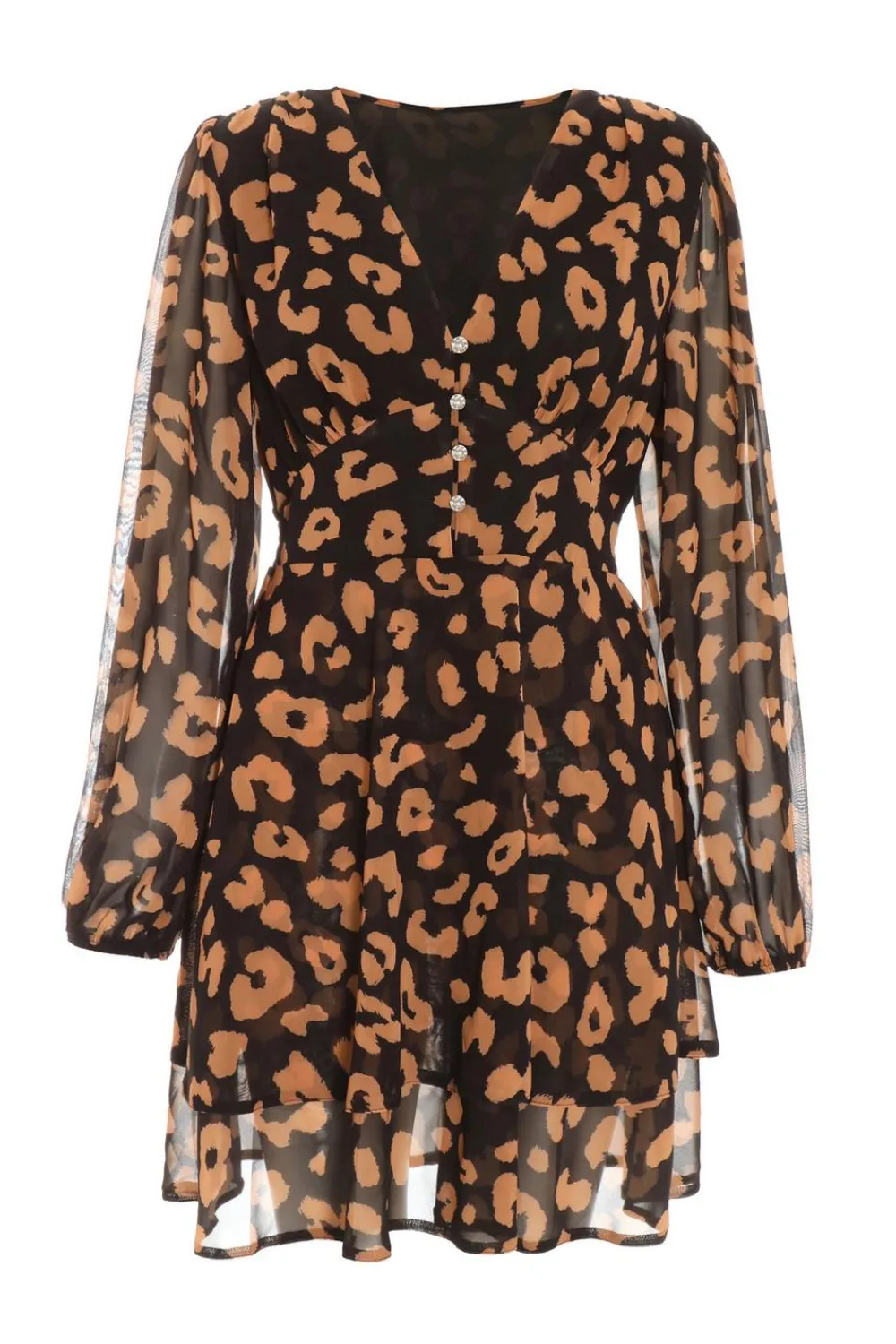 Quiz Day Dresses|Black Dresses>Black Chiffon Animal Print Skater Dress