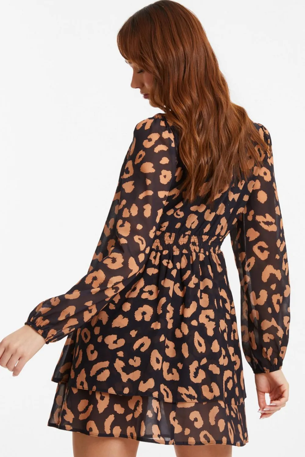 Quiz Day Dresses|Black Dresses>Black Chiffon Animal Print Skater Dress