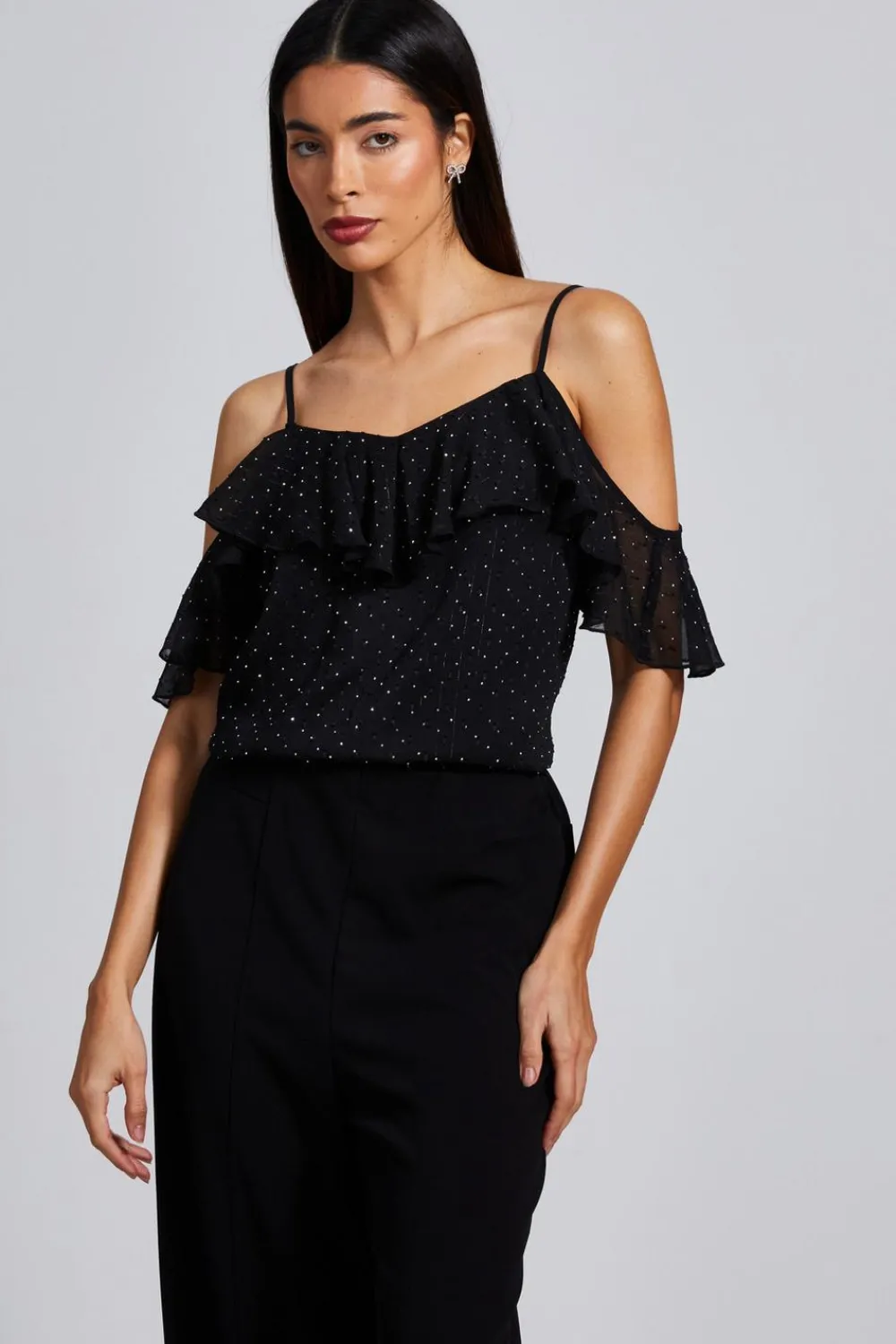 Quiz Going Out Tops|Tops>Chiffon Cold Shoulder Top