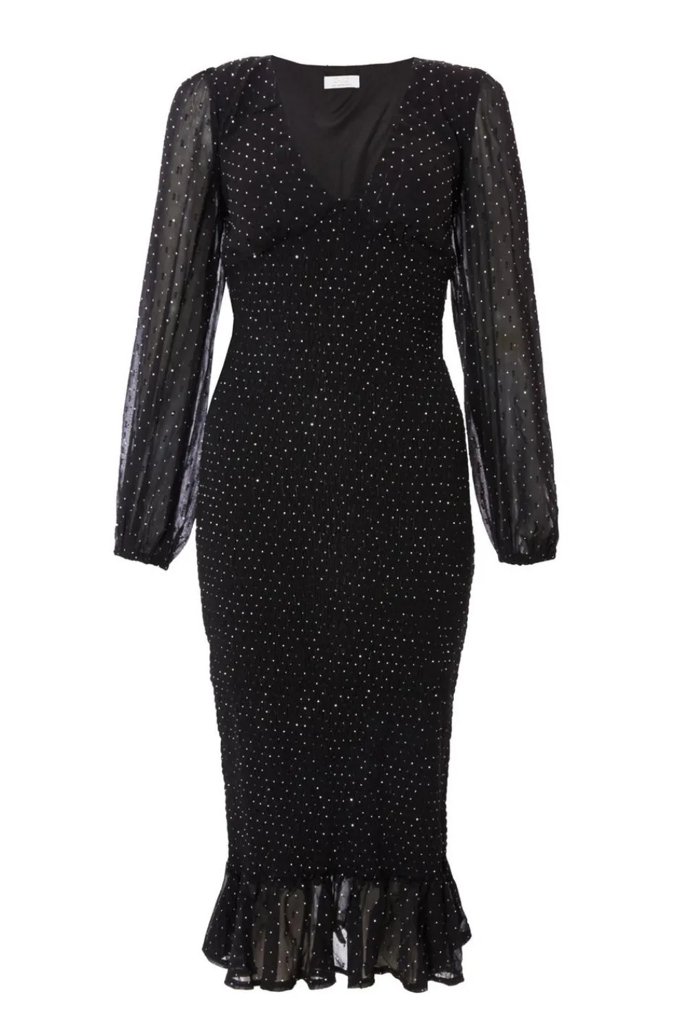 Quiz Evening Dresses|Going Out>Black Chiffon Diamante Midi Dress